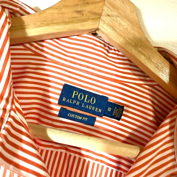 Ralph Lauren Women’s Orange and White Striped Button Down Shirt Blue Pony Size10 - Picture 4 of 7